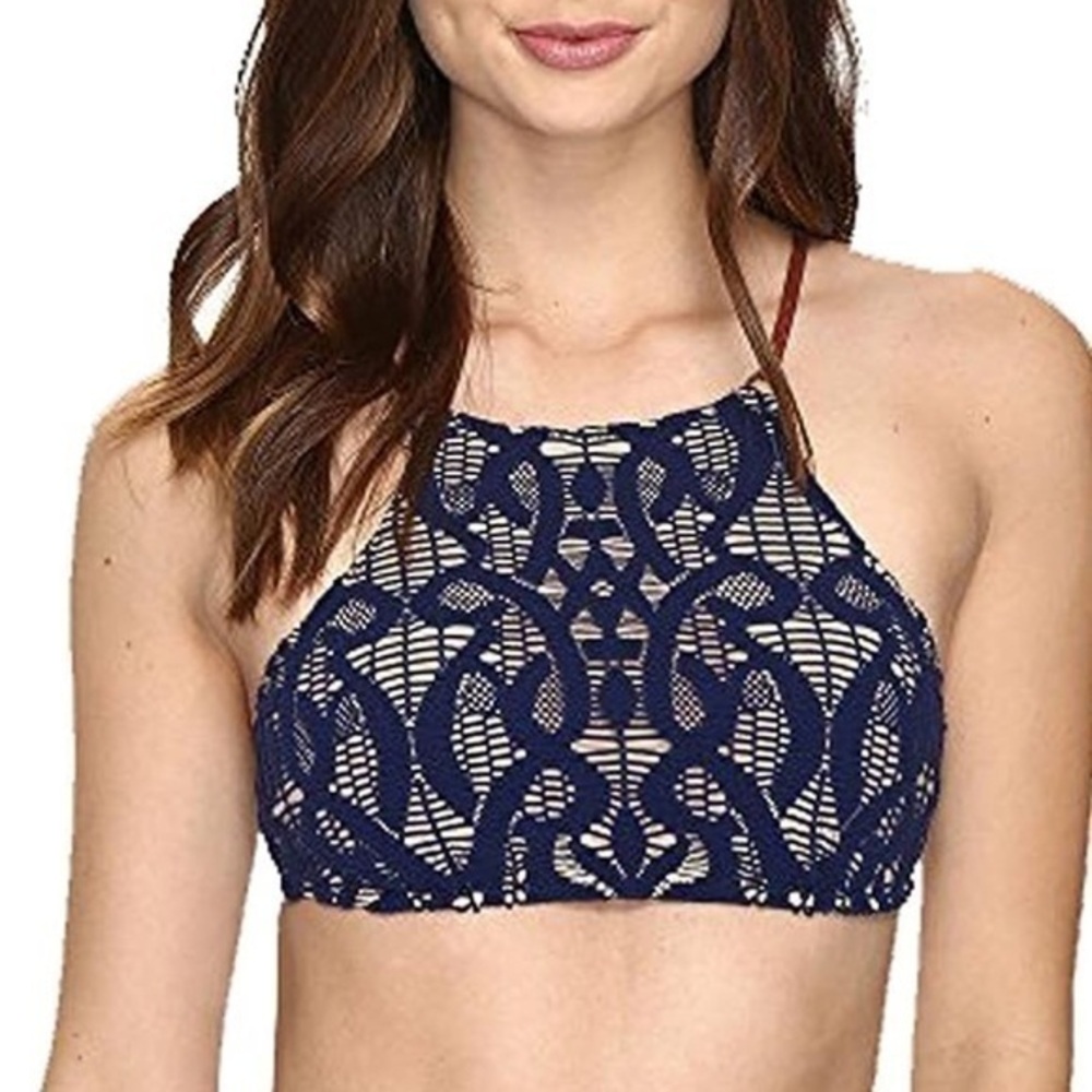 Nanette Lepore Coachella Valley Stargazer Blue Lace High Neck Bikini Swim Top
